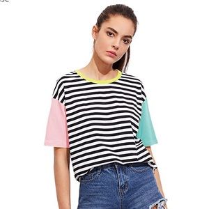 Color Black Striped Harajuku Tee